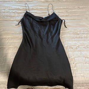 Zara short black silk dress with rhinestone straps!